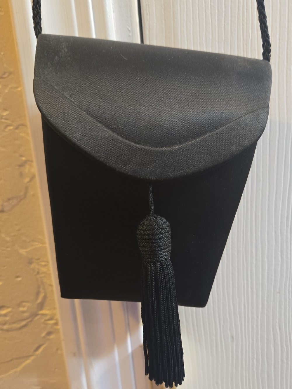 Valerie Stevens Black Satin Tassel Shoulder Clutch